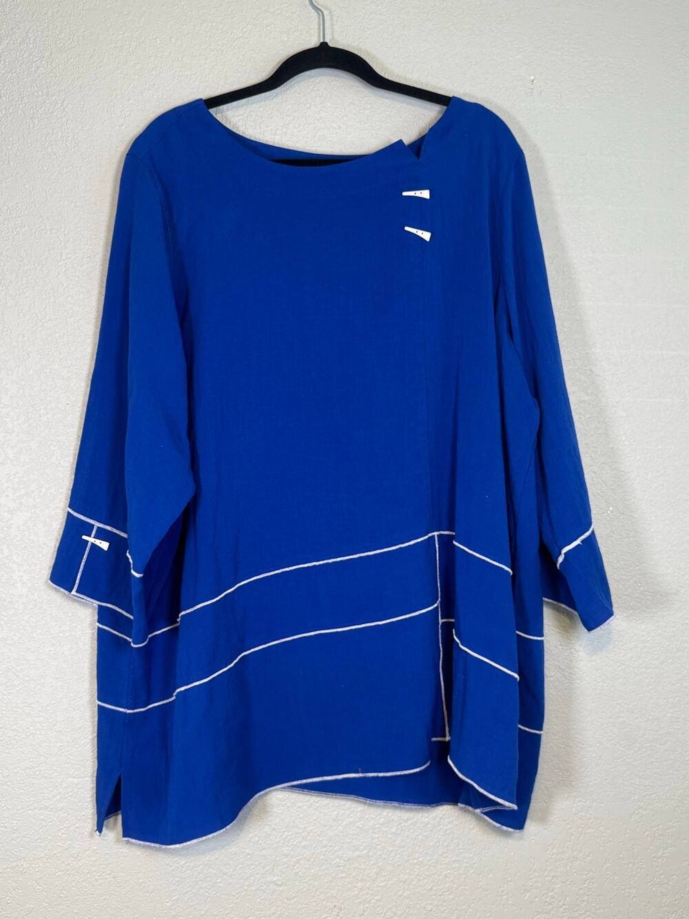 Ali Miles Blue Artsy Tunic Top Womens 2X Electric Blue Lagenlook Long Sleeve